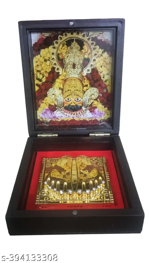 Indian glass photo frame with KSB Shri Khatu Shyam Baba Charan Paduka, ideal for worship and religious place decor