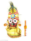 Neem wood Lord Jagannath, Balaram & Subhadra idol with Poshak Dress and Mukut. Traditional Indian crafted deity figure, 4 inch (10 cm) tall