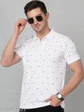 White, polyester Half Sleeves Polo Neck Printed T-shirt for Men, Zeffit performance edition with UV rays blocking and faster moisture evaporation technology