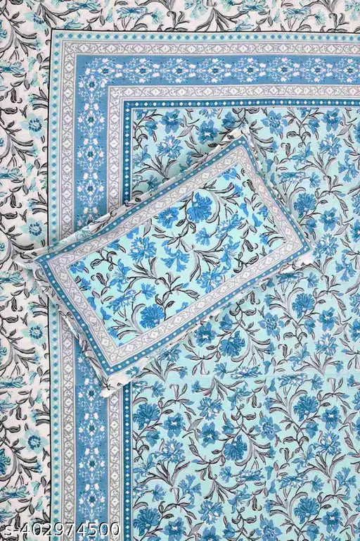 Shubastik 240 TC pure cotton king size bedsheet with floral pattern & 2 pillow covers (90 x 108 inch)