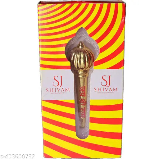 Gold-plated Hanuman ji Gada with Jai Shree Ram print, perfect for Bajrangbali Murti, 7x2x4 inches in size