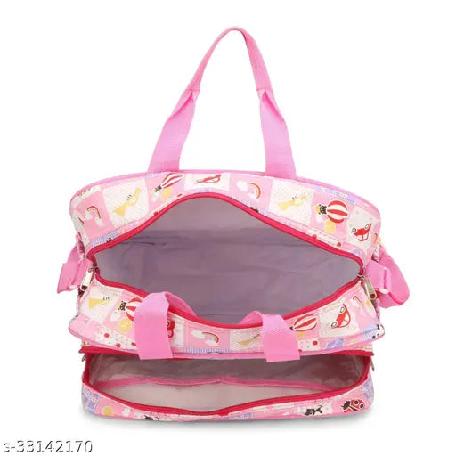 Pink fabric fancy kids bags multipack: diaper bag, mother bag, and backpack with zipper closure. Indian-made baby bags for girls and boys