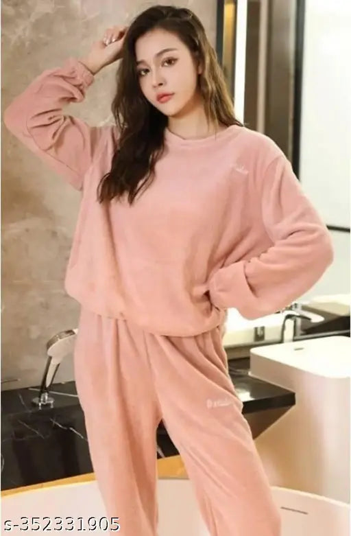 Wool winter nightsuit for women and girls, solid pattern, warm and cozy pyjamas for cold nights