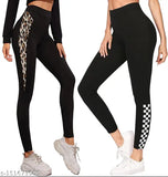Printed cotton blend jeggings pack of 2 - women's solid stretchable pants with stylish formal bottoms
