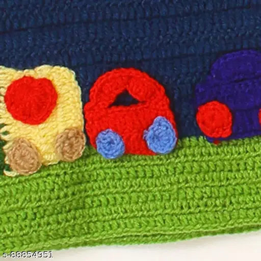 Blue acrylic children's sweater by C Knits, solid pattern for ages 0-3 months to 3-4 years