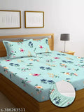 Light Green, super soft 210 TC cotton fitted bedsheets with 2 pillow covers for double bed, all around elastic. Ideal for summer, adults, and features a floral print. Made by DWORTH in India