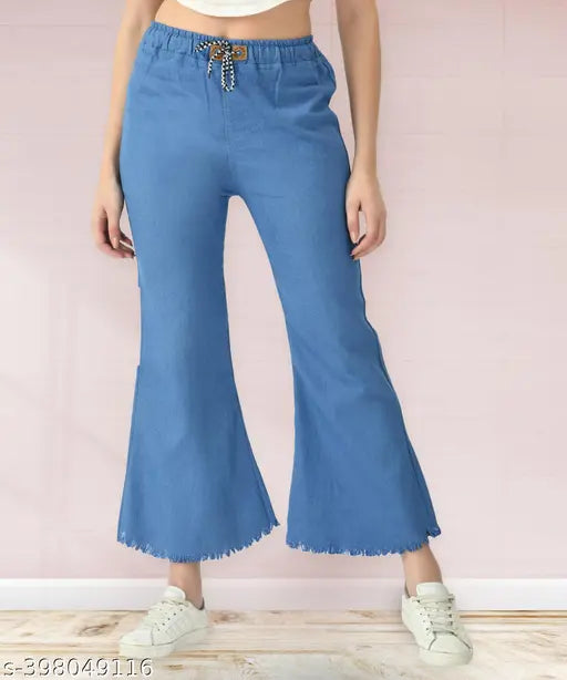Light Blue Denim Palazzo Jogger Jeans - Stretchable premium denim, high waist, baggy style, plus size for women