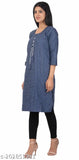 Stylish dark blue woolen check kurti, three-quarter sleeves. Women's top wear in ethnic wear, suitable for multiple sizes S-XXL. Indian made women's fashion