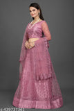 Elegant pink net semi-stitched Lehenga Choli by LIKCEK - Embroidered, ideal for weddings, festivals, and parties. Indian ethnic wear with extra inner and dupatta
