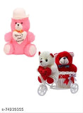 Modern soft toys - fabric net set (2N), Valentine's Day gift with teddy bear, heart-shaped box, rose plated & red cushion, India origin