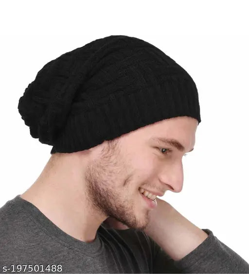 Soft woolen slouchy beanie cap, premium quality, keeps you warm in cold temperatures. Embroidered design with fleece lining for maximum warmth and style." (95 characters)
