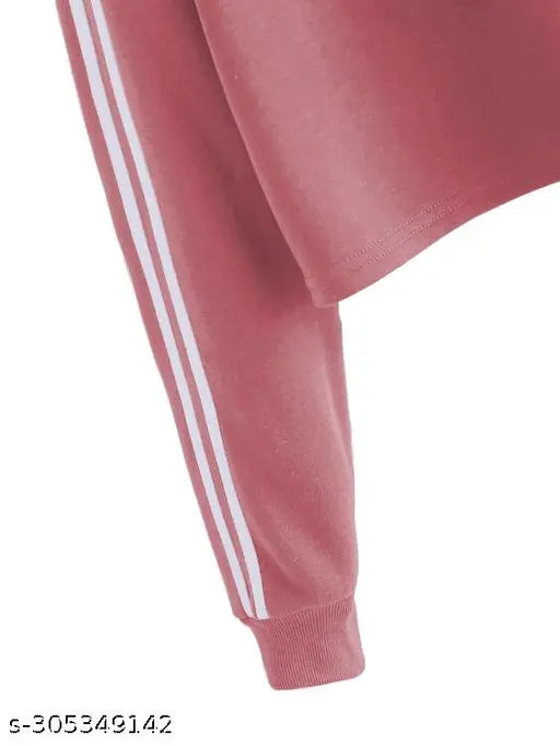 Women's solid pink cotton full sleeve crop sweatshirt, perfect for casual wear or trendy style