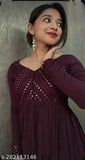 Georgette embellished long-sleeve woman umbrella kurti from India