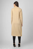 Cream wool high-slit shirt kurtis by BLUSHH COLLECTION, perfect for winter casual wear