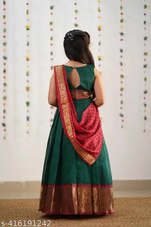 Art Silk unstitched kids lehenga choli, solid pattern for ages 0-12 years, Indian traditional wear for children