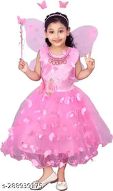 Pink embellished net fairy princess dress with butterfly wings and hair band for girls (India)
