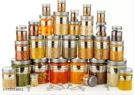 Plastic airtight containers, set of 24 (6x1200ml, 6x650ml, 6x350ml, 6x250ml), BPA-free silver, ideal for grocery storage