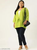 Green & White Viscose Rayon Regular Top with Tie-Up Detail - Plus Size Women's Fashion, V-neck, 3/4 sleeves