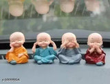 Poly resin Mannat Monk Buddha set of 4 decorative statues, 0.5 ft each, origin India