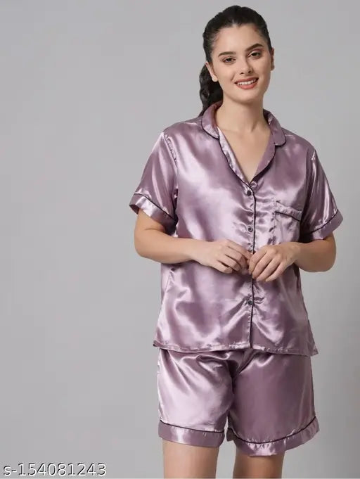 Stylish satin nightsuit for women, premium quality satin material, elegant & comfy sleepwear on display