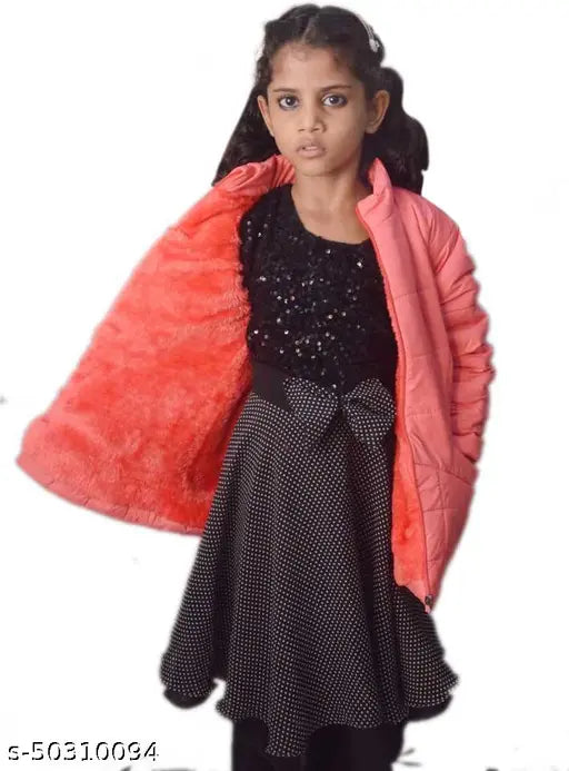 Soft nylon butter jacket for girls winter wear, solid pattern, long sleeves, sizes range from 2-3 years to 7-8 years, made in India