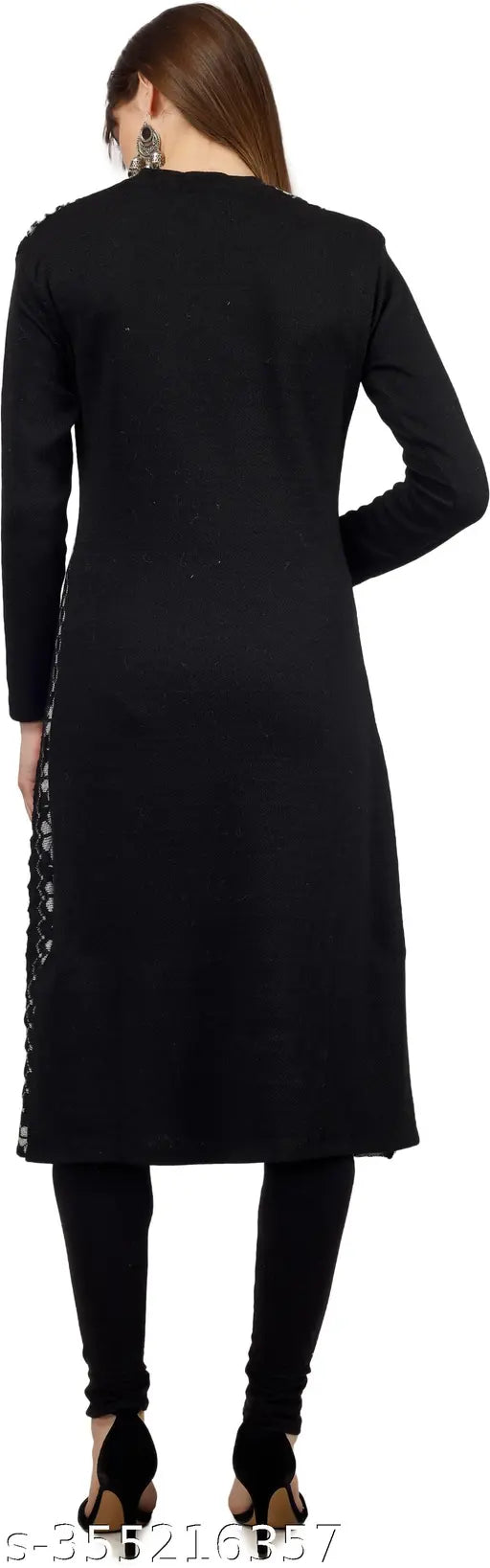 Elegant Wool A-line Kurta in Embroidered Prints - Long sleeves, versatile style, L, XL, XXL sizes (Bust Size: 36in, 38in, 40in)
