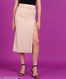 Beige self-design net maxi skirt, trendy and long with slit, women's polyester casual wear from India