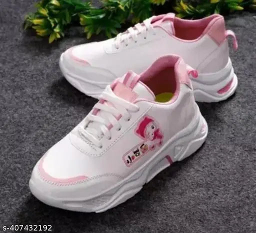 Stylish kids girls mesh shoes with PVC sole in solid color, lace-up design for casual wear, Indian origin