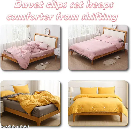 Mushroom-colored stainless steel linen duvet clips with non-slip design, easy to use, safe for all bedding types