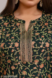 Green Rayon Maxi Dress, Indian-inspired printed plus size gown with three-quarter sleeves, perfect for fashionable events
