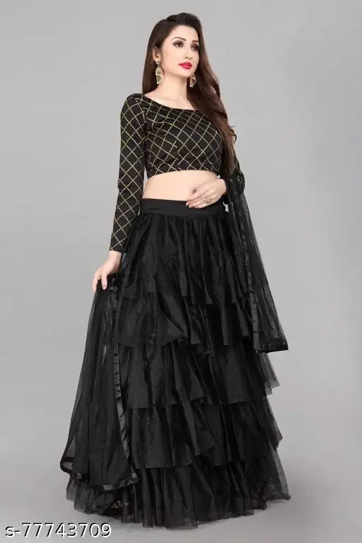 Simple satin lehenga with net dupatta, free size, origin India