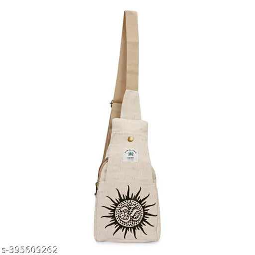 Hemp sling bag, casual outing crossbody bag. Textured net, 2 compartments, adjustable strap. Perfect for men & women's daily use, travel essentials. Indian origin