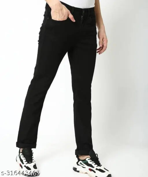 Plain black cotton jeans by MOD MEN, ideal for a modern casual look