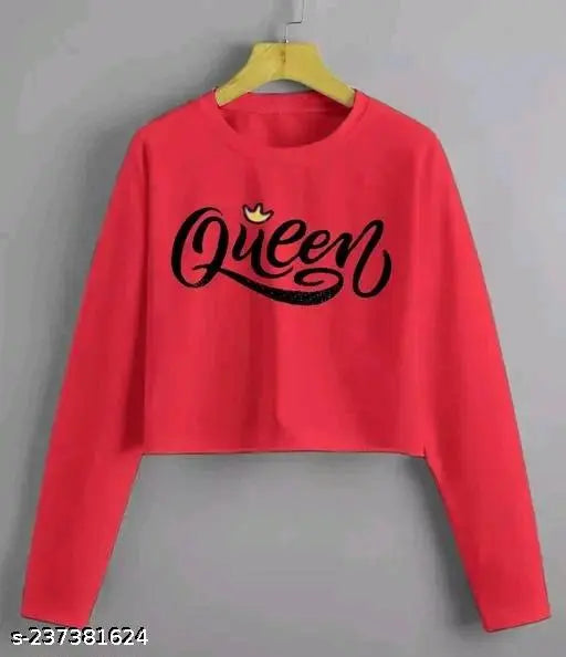 Casual Latest Fashion 100% Cotton Women's Full Sleeves Crop Top, printed design, multiple sizes available from S to XL