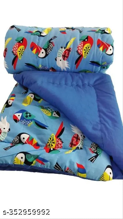 Handmade blue parrot printed cotton baby quilt, soft & lightweight for year-round use, 120 thread count, 40" x 50