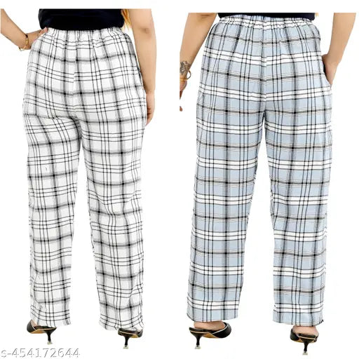Cotton printed track pant set for women (2 pack), elastic waist, stripe print, casual wear and sleepwear