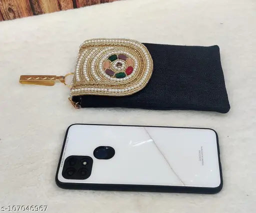 Jute embroidered saree clutch mobile pouch with waist clip, perfect gift for women, quality made in India