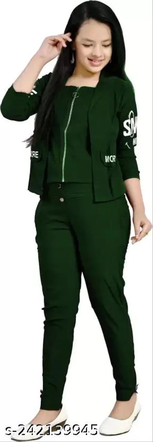 Cotton blend, printed net, 3/4 sleeve koti and stretchable pant for girls' partywear dress set (ages 4-15)