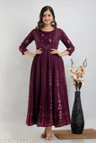Purple rayon Anarkali Kurta with self-design print, perfect for festive occasions in Jaipur