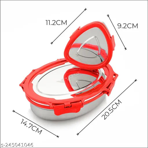 Red stainless steel tiffin box set with 850ml & 200ml compartments, ideal for school or office meals