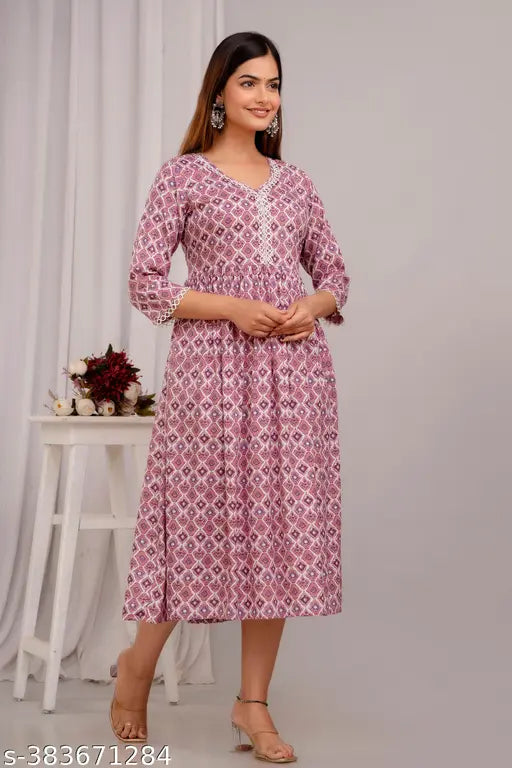Printed Rayon Anarkali Maternity Gown, VORCIA FEBTEX, suitable for pre and post pregnancy, three-quarter sleeves, Indian origin