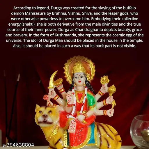 Multicolor Goddess Sherawali Nav Durga Resin Statue, ideal for home mandir, car dashboard, or gift item (8cm L x 3cm B x 13.5cm H)