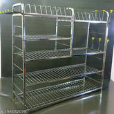 Stainless steel kitchen utensil rack, 31x30 inches, organizes plates & cutlery on wall