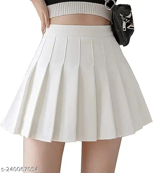 Cotton high waist pleated skirt, solid net design for women's stylish mini skater tennis skirt. Available in various sizes from 24-34 inches. Made in India
