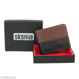Faux leather/leatherette, men's black colorblock wallet with 2 compartments. Stylish bi-fold design ideal for daily use and travel, handcrafted in India