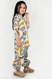 A-line pure cotton pyjama set for kid, Indian Giomatric design in solid colors, sizes 2-3 Years to 11-12 Years