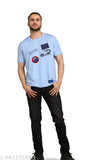 Premium cotton-blend sky blue short sleeve t-shirt with printed design, excellent finishing & printing work
