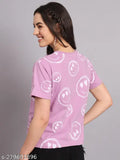 Cotton lavender printed women's t-shirt from The Dry State, oversized round neck with short sleeves