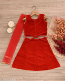 Velvet embroidered baby lehenga-choli set in net dupatta, Indian handcrafted design for kids