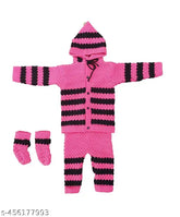 Dark pink and black woolen dress, self-designed by Smart Sales@(63), for babies aged 0-6 months